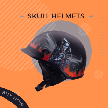 LXHG Motorcycle Half Helmet, DOT Approved Skull Pattern Helmet
